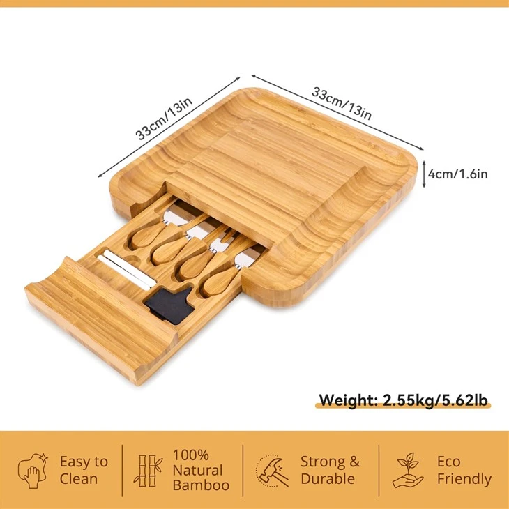Bamboo Cheese Platter with Cheese Utensils (9)